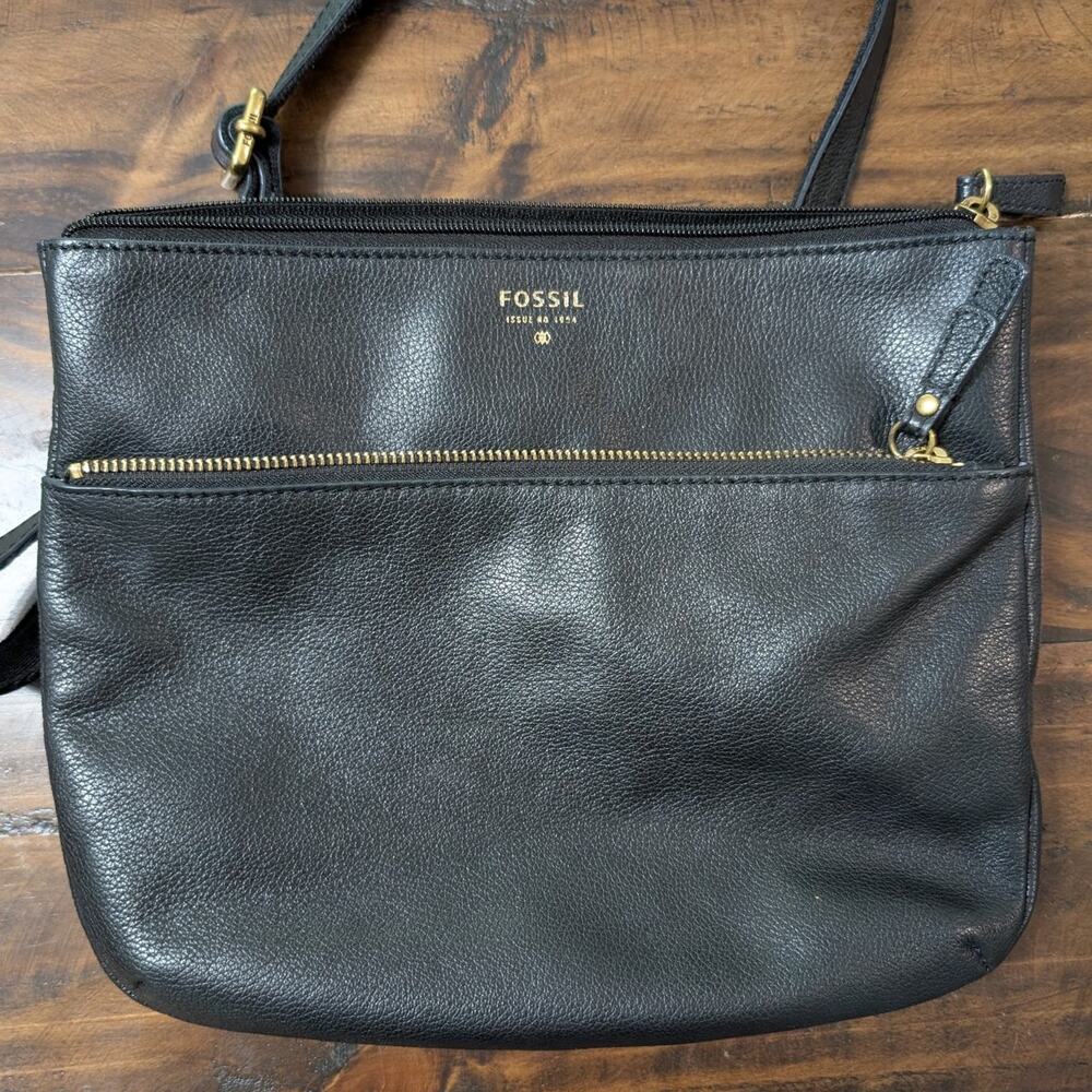 Fossil Black Pebble Leather Crossbody Bag Gold Hardware